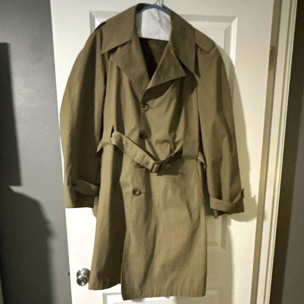 All Weather Men's Brown Mid-Length Trench Coat Lined Pockets Belted 40R